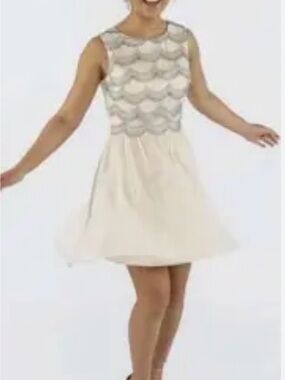 Chi Chi London Ivory and Silver Scallop Bodice Party Dress